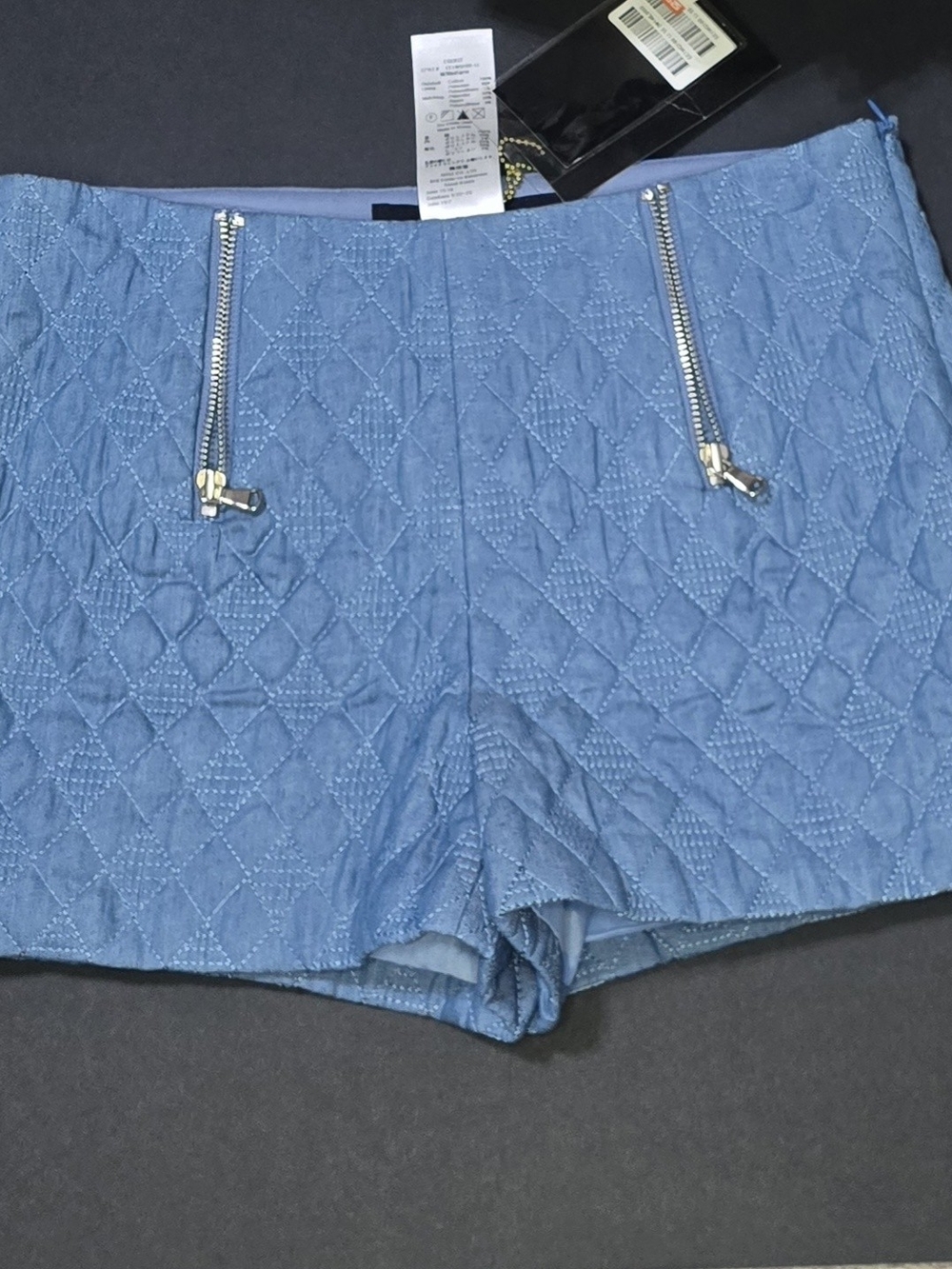 Y2k Quilted Light Blue Women's Shorts with Front Zippers